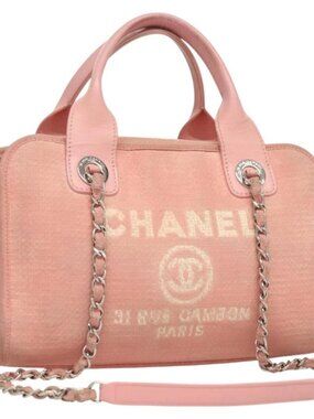 CHANEL Hand Bag Canvas Leather 2way Pink Silver CC Auth BA2930